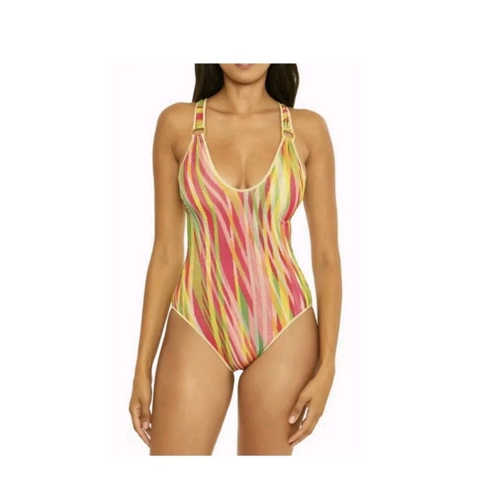 M New Becca shimmery stripes swim one piece